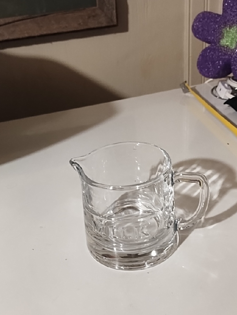 Source Unknown Clear Glass Creamer with Handle and Pour Spout EUC.